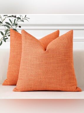 Textured Orange Throw Pillow Pair